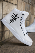 White High-Top Sneaker with Black Graphic Design